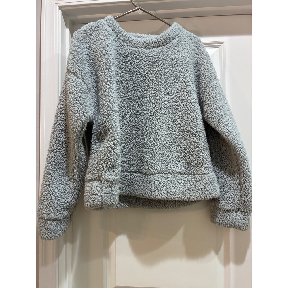 TXS Womens Gray Sherpa Pullover Sweatshirt Cozy Soft Medium